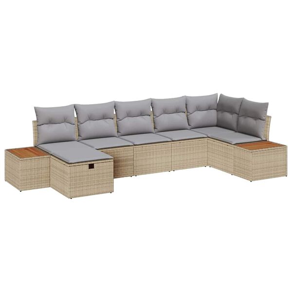 vidaXL Garten-Sofa-Set mit Kissen 7 pcs Beige Poly Rattan