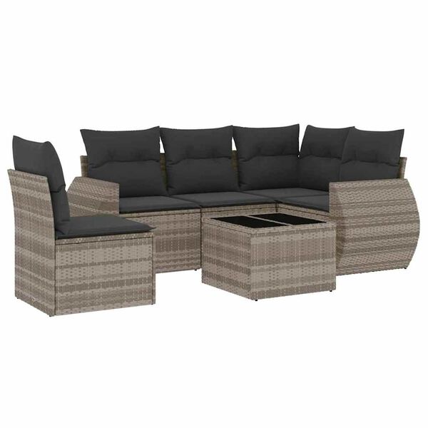 vidaXL 6-tlg. Garten-Sofagarnitur mit Kissen Hellgrau Poly Rattan