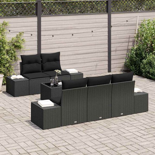 vidaXL Gartensofa-set mit Kissen 6 pcs Schwarz Poly-Rattan