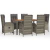 vidaXL 7-tlg. Garten-Essgruppe mit Kissen Grau Poly Rattan