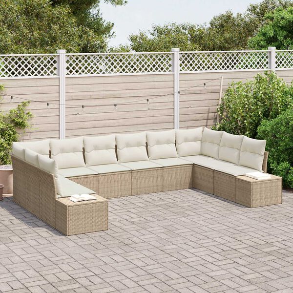 vidaXL Garten-Sofa-Set mit Kissen 10 pcs Beige und Creme Poly Rattan