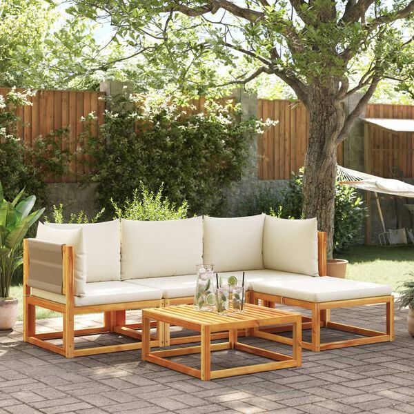 vidaXL 5-tlg. Gartensofa-Set mit Kissen Holz Akazie & Seil