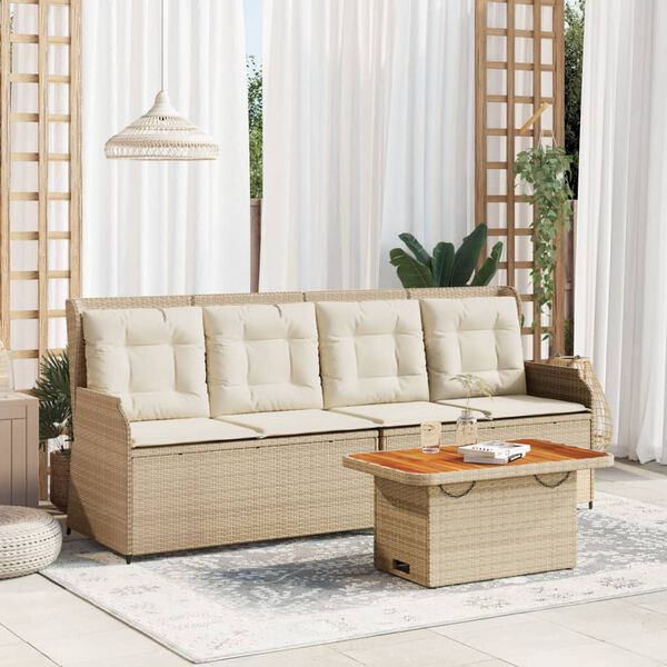 vidaXL 3-tlg. Garten-Lounge-Set mit Kissen Beige Poly Rattan