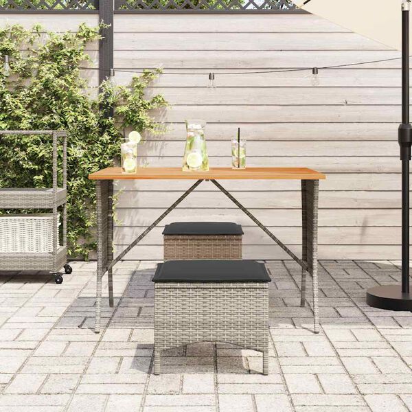vidaXL 3-tlg. Garten-Essgruppe mit Kissen Grau Poly Rattan