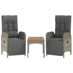 vidaXL Garten-Relaxst&uuml;hle 2 Stk. mit Tisch Grau Poly Rattan