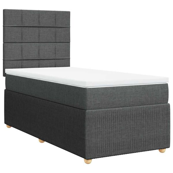 vidaXL Boxspringbett mit Matratze Dunkelgrau 90x200 cm Stoff