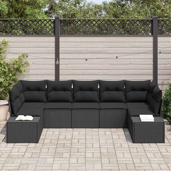 vidaXL Gartensofa-set mit Speicher 7 pcs Schwarz Poly Rattan