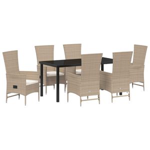 vidaXL Garten Essgruppe mit Kissen 7 pcs Beige Poly-Rattan