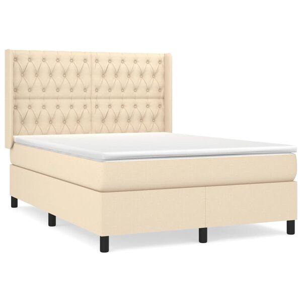 vidaXL Boxspringbett mit Matratze Creme 140x190 cm Stoff