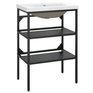 vidaXL Badezimmer-Waschtischgestell mit Waschbecken Schwarz Eisen