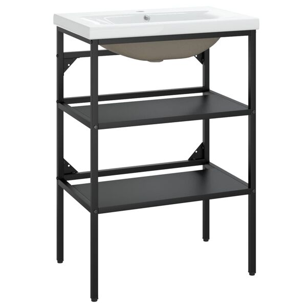 vidaXL Badezimmer-Waschtischgestell mit Waschbecken Schwarz Eisen