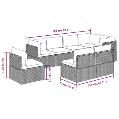 vidaXL 8-tlg. Garten-Lounge-Set mit Kissen Grau Poly Rattan