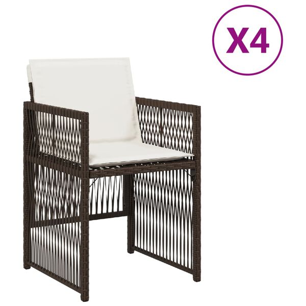 vidaXL Gartenst&uuml;hle mit Kissen 4 Stk. Braun Poly Rattan