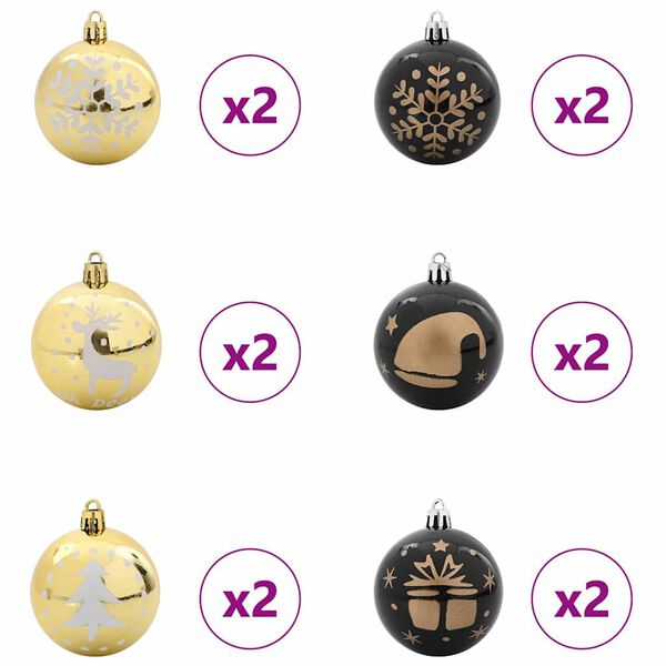 vidaXL Weihnachtskugel-Set 40 pcs Schwarz und Gold Kunststoff