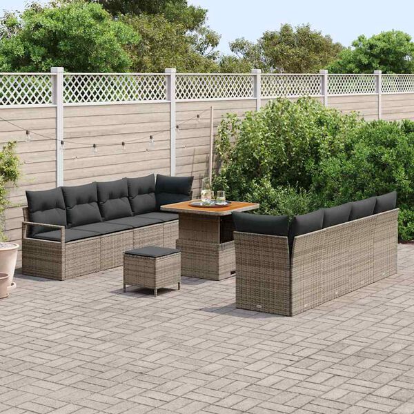 vidaXL Gartensofa-set mit Kissen 11 pcs Grau Poly-Rattan