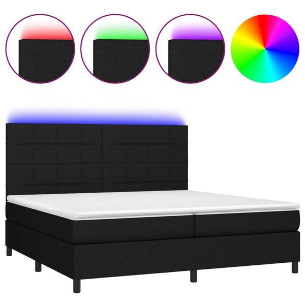 vidaXL Boxspringbett mit Matratze & LED Schwarz 200x200 cm Stoff