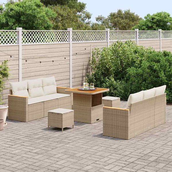vidaXL Garten-Sofa-Set mit Kissen 9 pcs Beige Poly Rattan