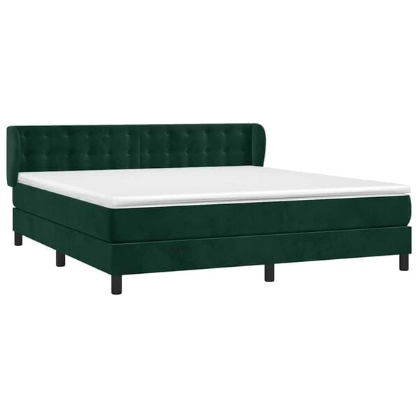 vidaXL Boxspringbett mit Matratze Dunkelgr&uuml;n 160x200 cm Samt