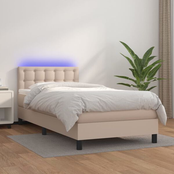 vidaXL Boxspringbett mit Matratze & LED Cappuccino-Braun 90x200cm