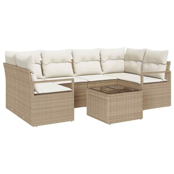vidaXL Garten-Sofa-Set mit Kissen mit Speicher 7 pcs Beige und Creme