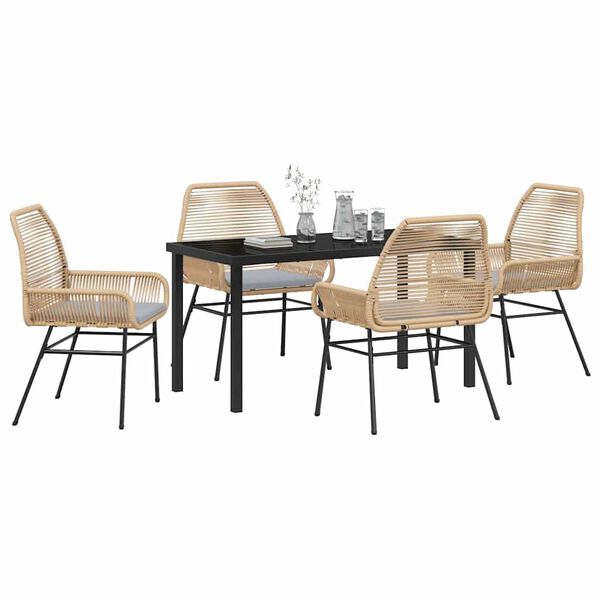 vidaXL Garten Essgruppe mit Kissen 5 pcs Braun Poly-Rattan