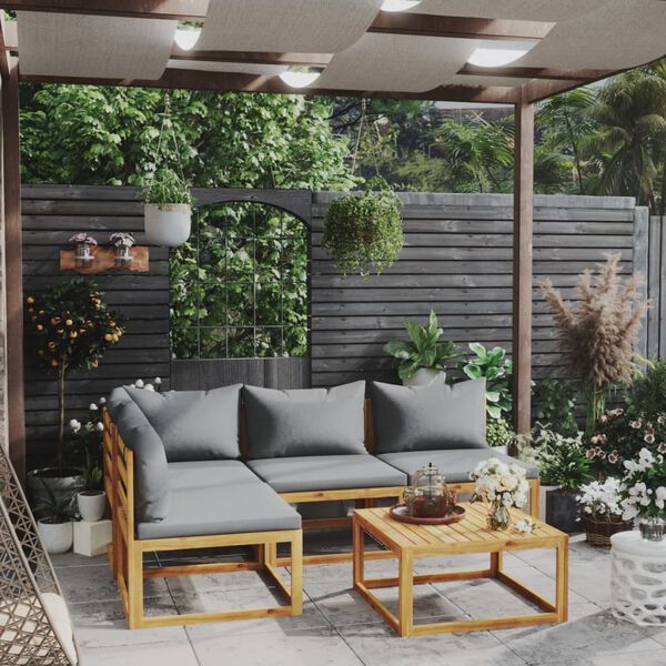 vidaXL 5-tlg. Garten-Lounge-Set mit Auflagen Massivholz Akazie