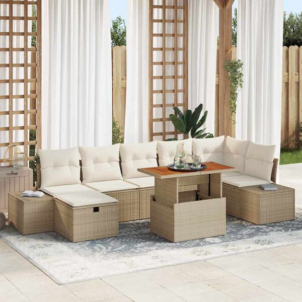 vidaXL Gartensofa-set mit Kissen mit Speicher 8 pcs Beige Poly-Rattan