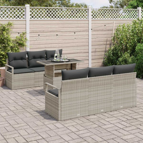 vidaXL Gartensofa-set mit Kissen 7 pcs Hellgrau Poly Rattan