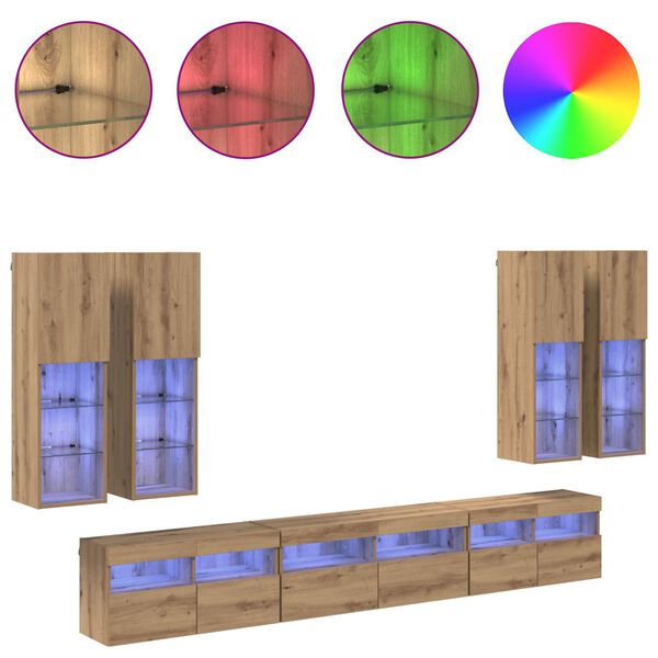 vidaXL TV-Wandregal-Set Wandmontiert 7 pcs Artisan-Eiche Holzwerkstoff