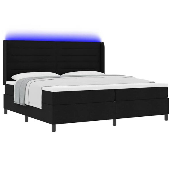 vidaXL LED Boxspringbett mit Matratze Schwarz 200 x 200 cm Stoff