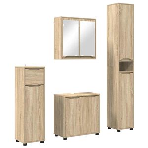vidaXL Badezimmerm&ouml;bel-Set mit Regal 4 pcs Sonoma-Eiche Holzwerkstoff
