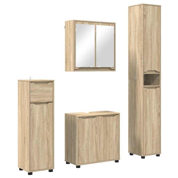 vidaXL Badezimmerm&ouml;bel-Set mit Regal 4 pcs Sonoma-Eiche Holzwerkstoff