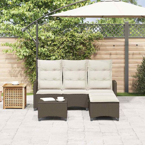 vidaXL 3-tlg. Garten-Sofagarnitur mit Kissen L-Form Braun Poly Rattan