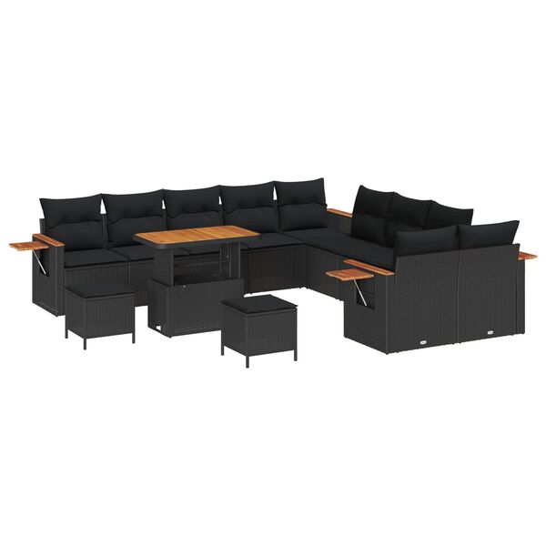 vidaXL Gartensofa-set mit Kissen 17 pcs Schwarz Poly-Rattan