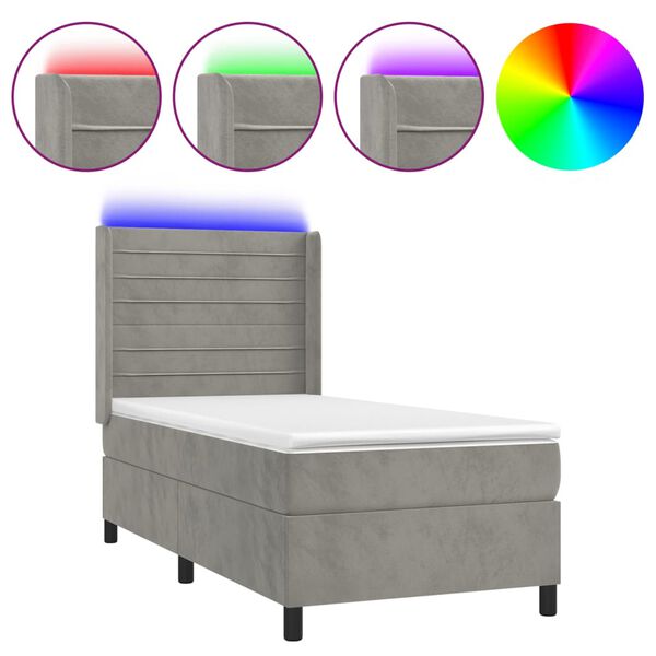 vidaXL Boxspringbett mit Matratze & LED Hellgrau 90x190 cm Samt