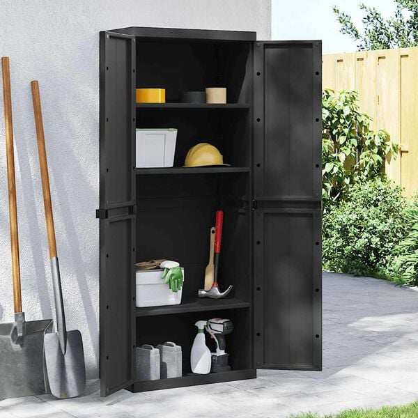 vidaXL Gartenschrank Schwarz 65x37x165 cm PP