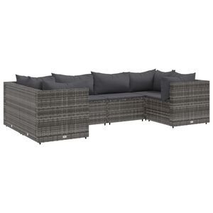 vidaXL 6-tlg. Garten-Lounge-Set mit Kissen Grau Poly Rattan