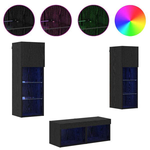 vidaXL TV-Wandregale 4 pcs Schwarz Eichen-Optik Holzwerkstoff