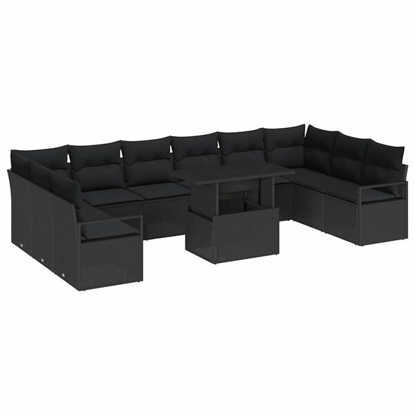 vidaXL Garten-Sofa-Set mit Kissen 11 pcs Schwarz Poly-Rattan