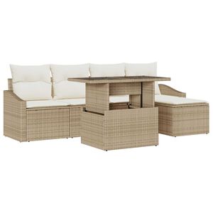 vidaXL Garten-Sofa-Set mit Kissen 6 pcs Beige und Creme Poly-Rattan