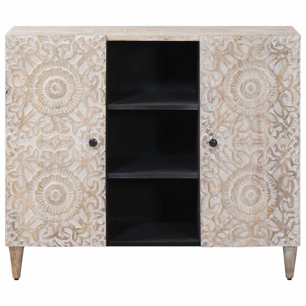 vidaXL Sideboard mit Regal Wei&szlig; 90 x 33,5 x 75 cm Massivholz Mango