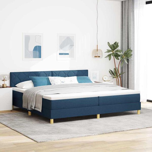 vidaXL Boxspringbett mit Matratze mit Kopfteil Blau 200 x 200 cm Stoff
