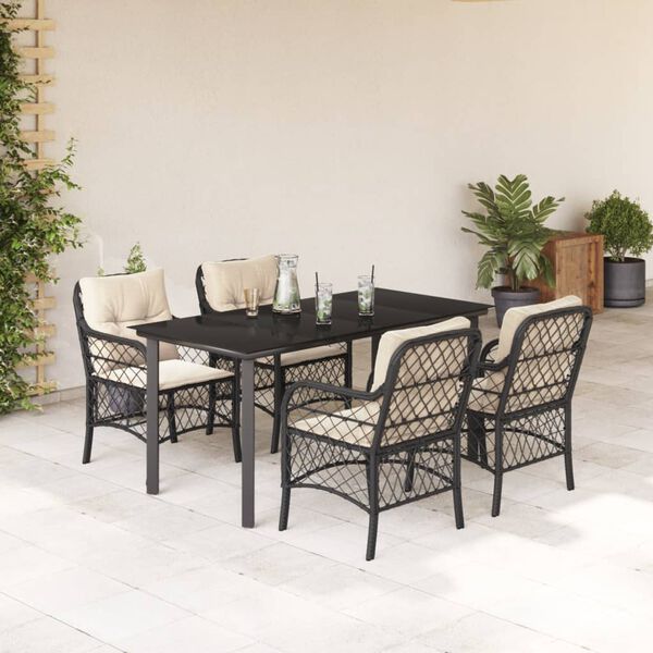 vidaXL 5-tlg. Garten-Essgruppe mit Kissen Schwarz Poly Rattan