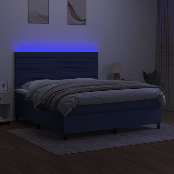 vidaXL Boxspringbett mit Matratze & LED Blau 180x200 cm Stoff