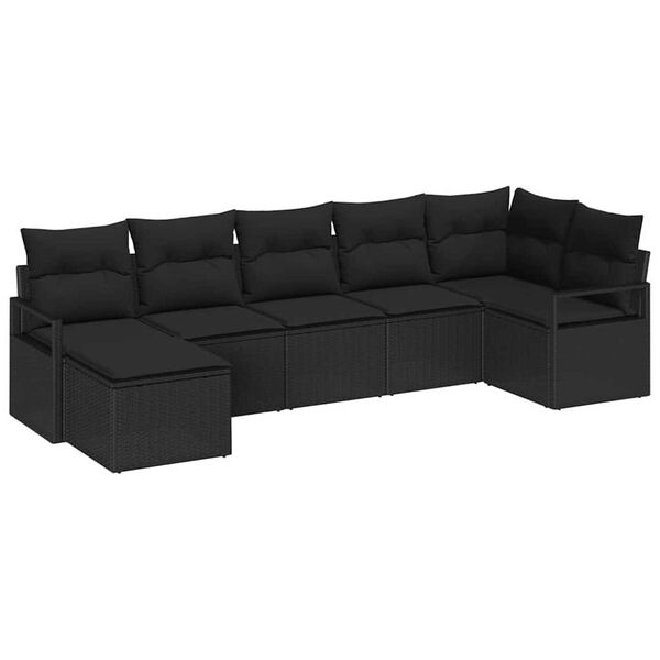 vidaXL Sofa Set mit Kissen mit Speicher 7 pcs Schwarz Poly-Rattan