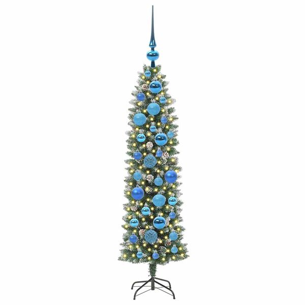 vidaXL K&uuml;nstlicher schlanker Weihnachtsbaum Gr&uuml;n und Wei&szlig; 120 cm