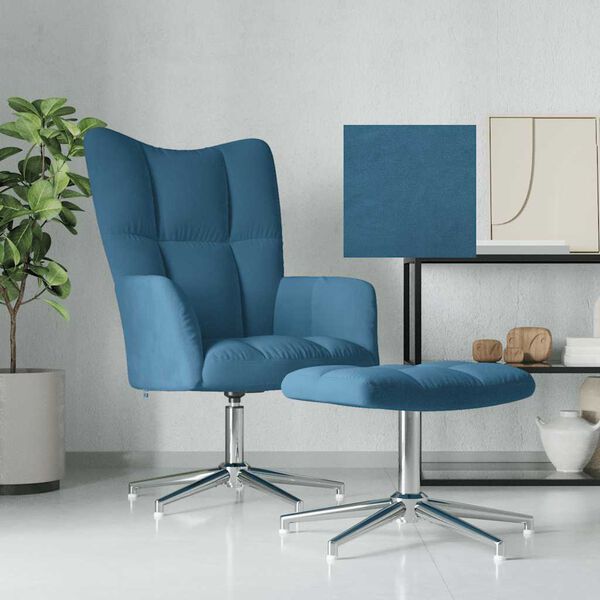 vidaXL Relaxsessel mit Hocker Blau Samt