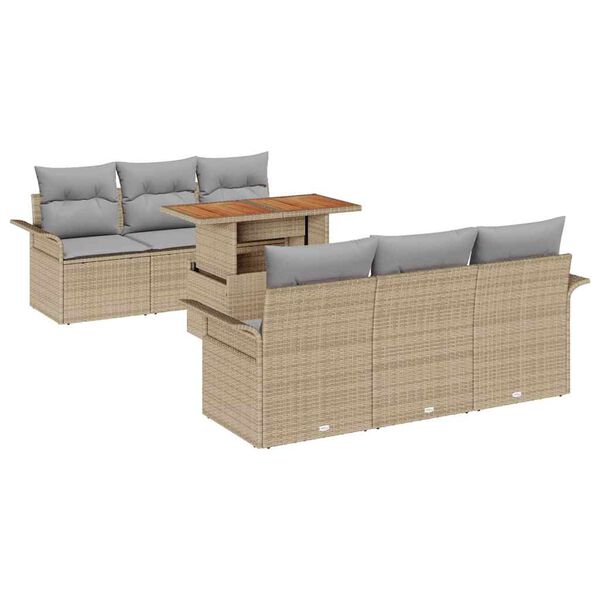 vidaXL Garten-Sofa-Set mit Speicher 7 pcs Beige Poly Rattan