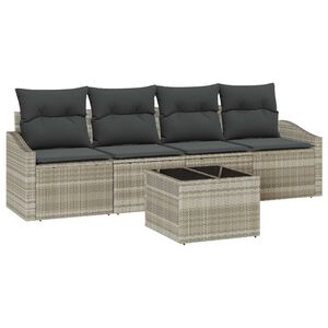vidaXL Sofa Set mit Kissen mit Kissen 5 pcs Hellgrau Poly Rattan