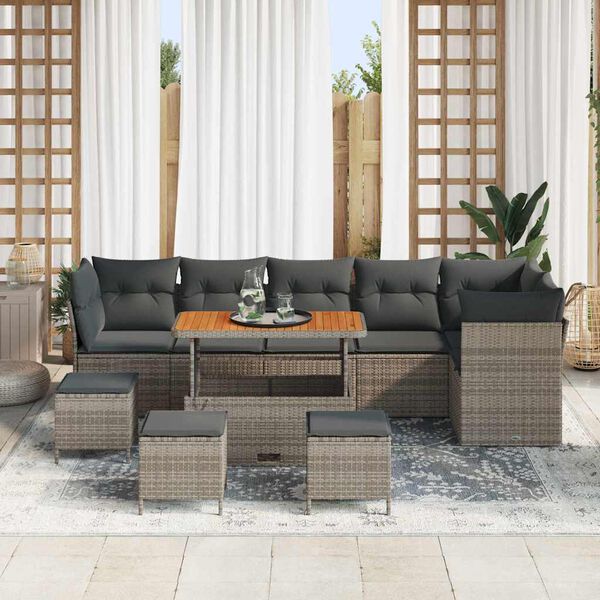 vidaXL Garten-Sofa-Set mit Kissen mit Speicher 10 pcs Grau